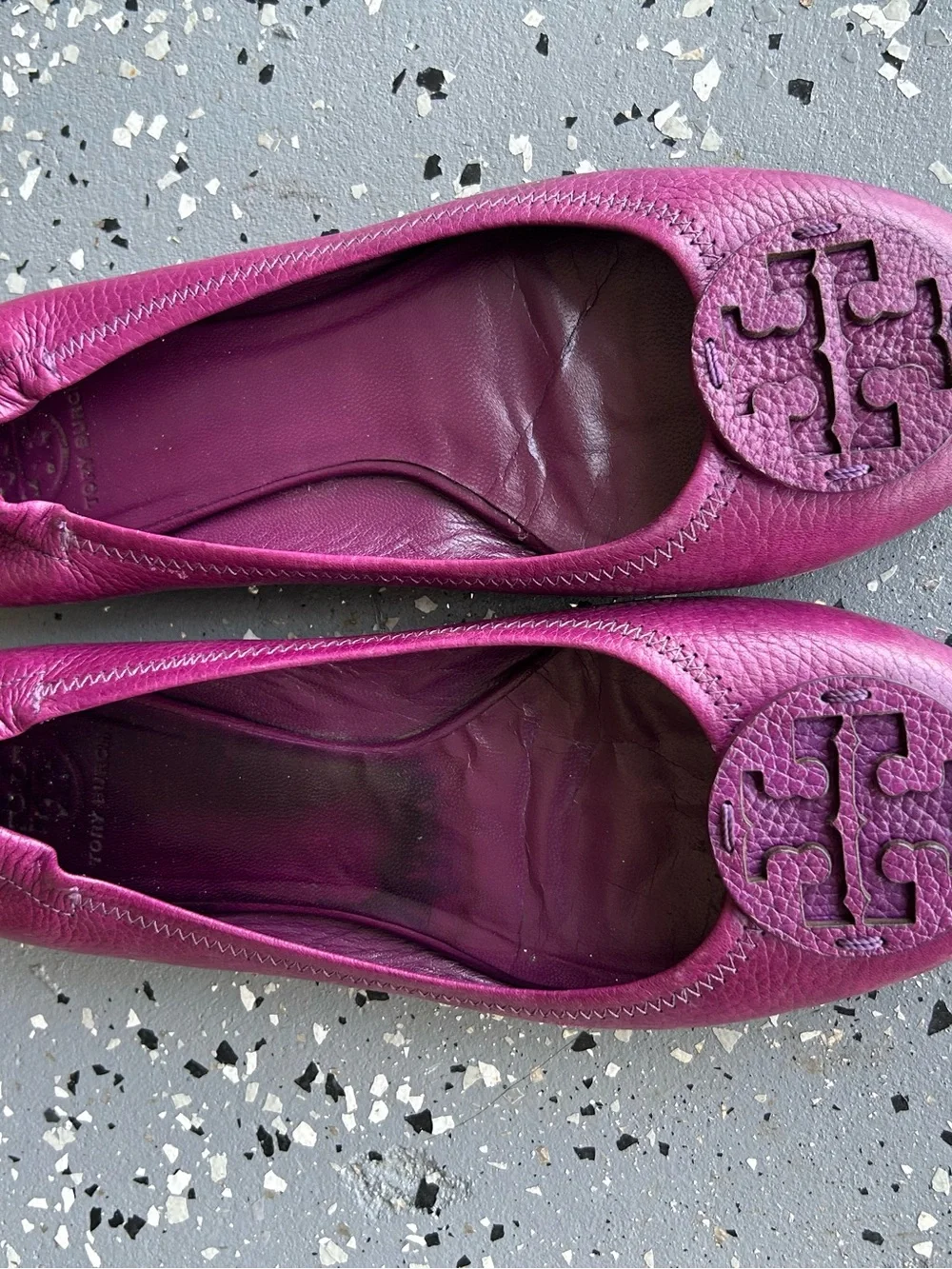 Tory Burch Magenta Leather Logo Ballet Flats